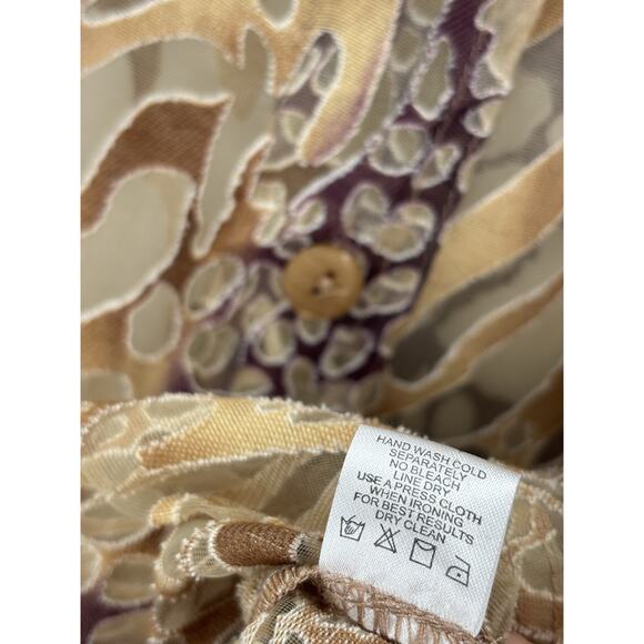 Bamboo Traders Button Up Shirt Womens Large Gold Brown Sheer Flax Animal Print - Picture 9 of 16